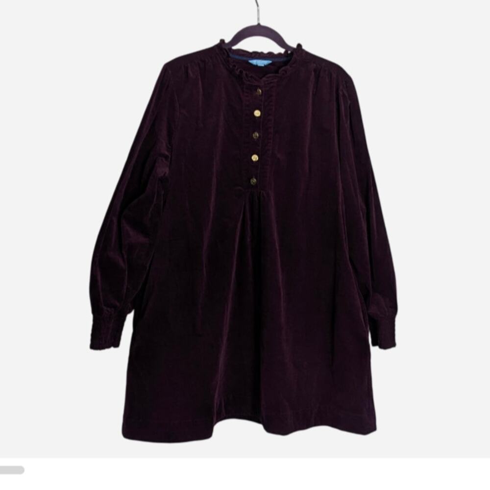 Draper James Deep Purple Micro Corduroy Tunic Size XL Dark Cottagecore Pockets